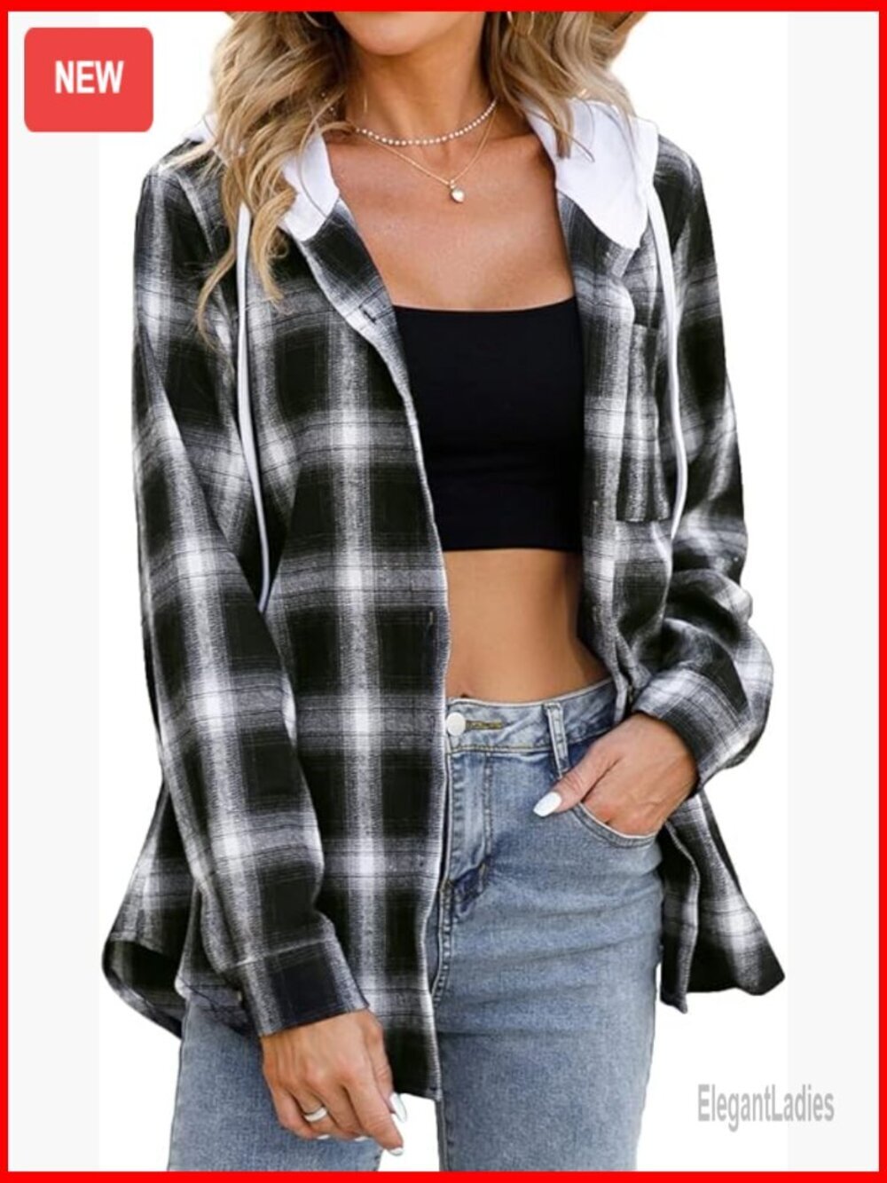Women's Buffalo Plaid Hoodie Jacket Long Sleeve Button Drawstring Pocket Casual